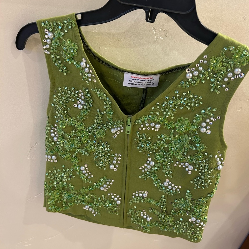 Lime Green Fitted Embellished Horse Show Vest (custom made, size XS)
